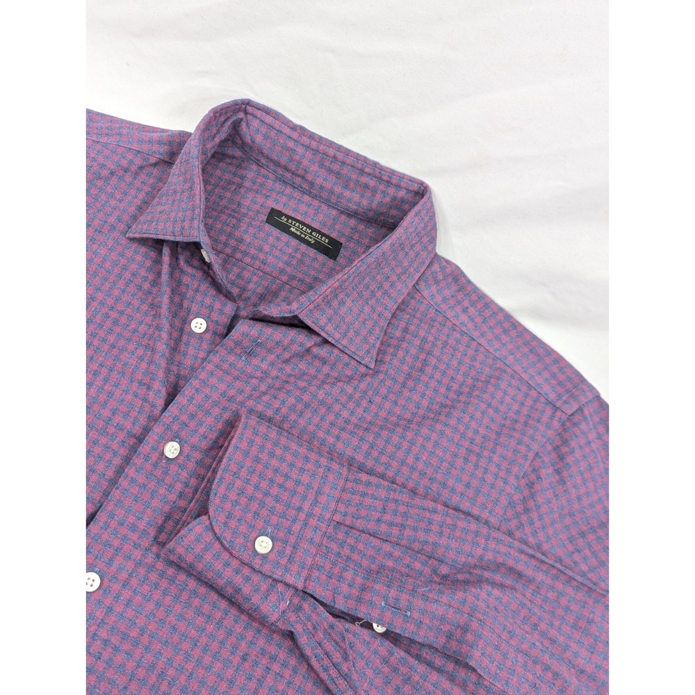 Steven Giles Italy Large Long Sleeve Button Down Flannel Graph Check Purple Pink